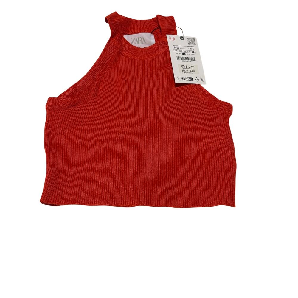 Zara 9/10bright red crop ribbed halter round neckline tank top nwt perfect